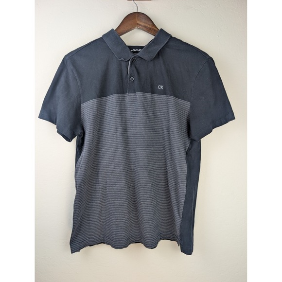 Calvin Klein Other - Calvin Klein Mens Liquid Touch Polo Shirt Black Grey Striped Colorblock M